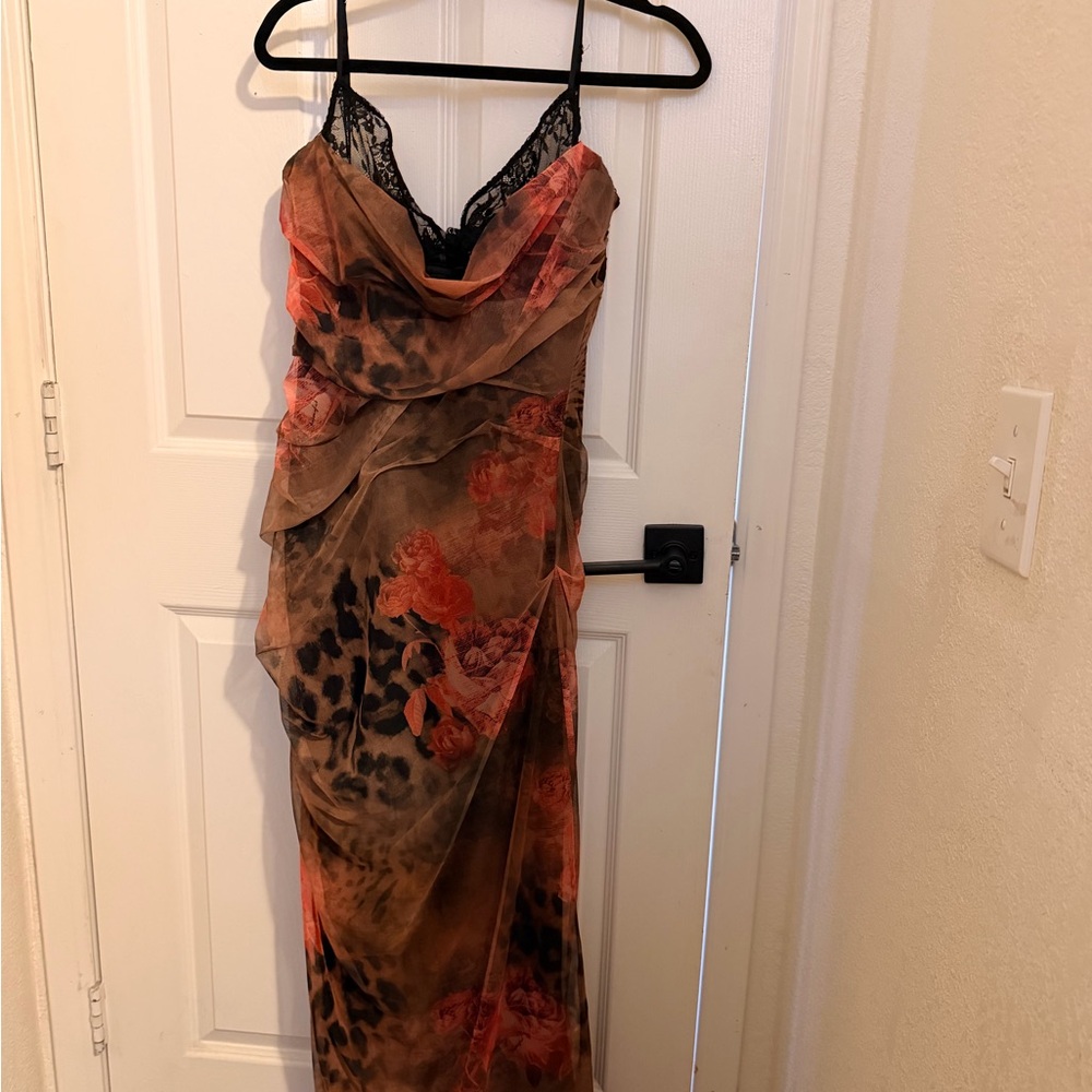 House of CB Brown and Red Maxi Dress